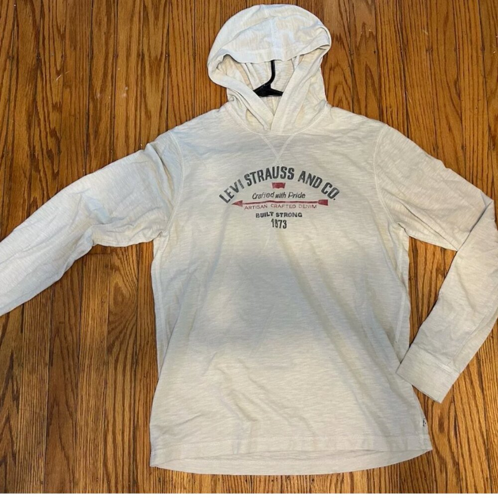 Levi Strauss And Co Men’s Hooded Long Sleeve Size M Levi Logo Off White Ivory